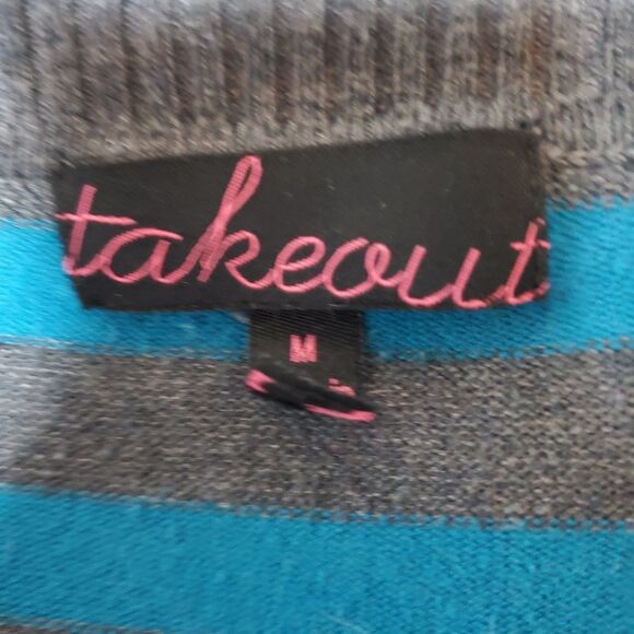 Takeout Gray & Blue Striped V-Neck Sweater (M) - Picture 5 of 5